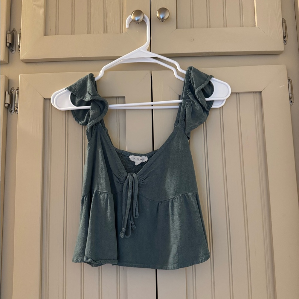 La Hearts Teal Ruffled Sleeve Blouse